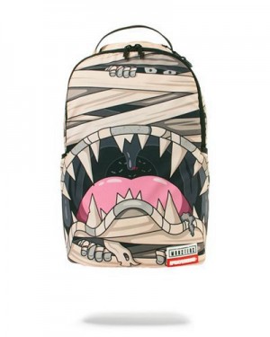 Beige Sprayground Monsters Mummy Shark Backpacks | 30498-FXQS