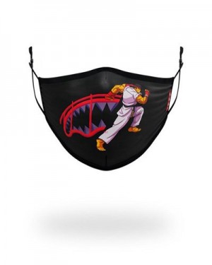 Black Sprayground Adult Street Fighter Ryu Shark Form Fitting-covering Face Masks | 58497-JEHP