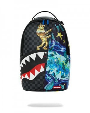 Black Sprayground Astromane Welcome To My World (Dlxv) Backpacks | 20631-ZADY