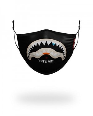 Black Sprayground Bite Me Shark Polyester Face Masks | 40128-QKWL