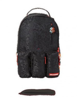 Black Sprayground Dragon Side Shark Cargo Backpacks | 34298-QHCN