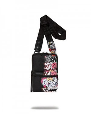 Black Sprayground Half Graff Night Crossbody Bags | 73046-JIGV