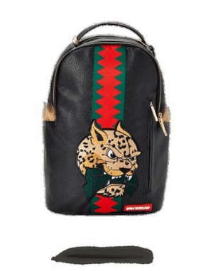 Black Sprayground Leopard Fur Money Backpacks | 78451-LSGY