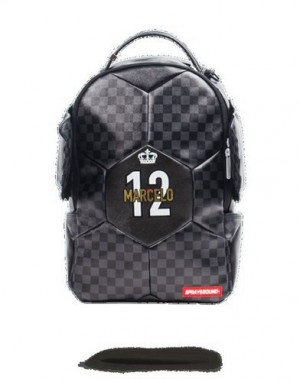 Black Sprayground Marcelo Soccer King Backpacks | 82716-VQKJ