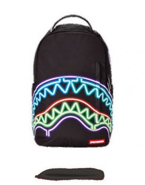 Black Sprayground Neon Shark Backpacks | 50186-IGYL