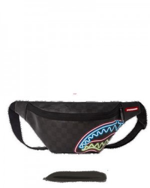 Black Sprayground Sharks In Paris Glow Savvy Crossbody Bags | 04962-PGTY