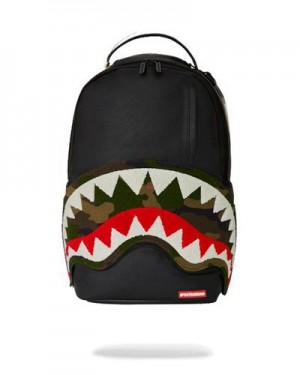 Black Sprayground Velcro Shark - 3 Interchangeable Sharks (Dlxv) Backpacks | 93420-VZEX