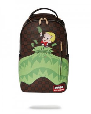 Black / Green Sprayground Richie Rich Money Shark Backpacks | 34890-AJQG