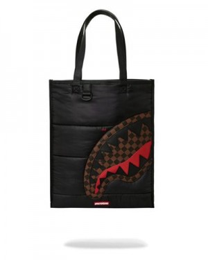 Black / Red Sprayground Puffer Shark Vail Flex Tote Bags | 20963-KCAU