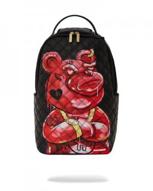 Black / Red Sprayground Quilt Hand Painted Diablo Bear (Dlxv) Backpacks | 83590-DXQZ