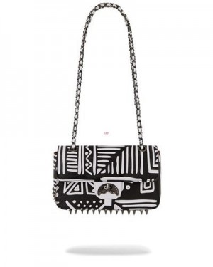 Black / White Sprayground A.I.8 African Intelligence - Origin Story Shark Handbag | 16782-UFWX