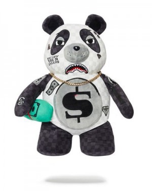 Black / White Sprayground Moneybear Teddybear Panda Backpacks | 94062-ZKXT