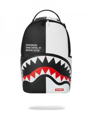 Black / White Sprayground Shark Central (Dlxv) Backpacks | 49513-DWSG