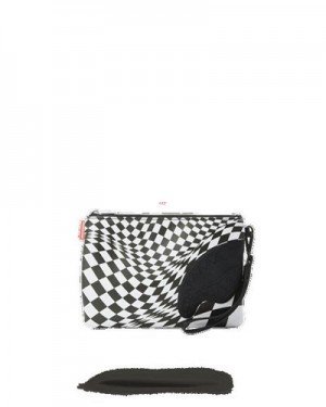 Black / White Sprayground Trippy Check Crossover Clutch Bag | 25139-NQWY