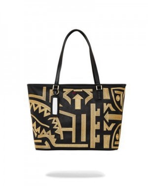 Black / Yellow Sprayground A.I.8 African Intelligence Path To The Future Ii Tote Bags | 74962-QOCK