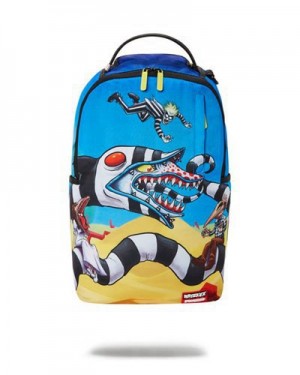 Blue Sprayground Beetlejuice, Beetlejuice, Beetlejuice (Dlxr) Backpacks | 75268-VFJX