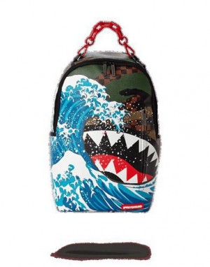 Blue Sprayground Camokawa Wave Shark Backpacks | 08136-ESKZ