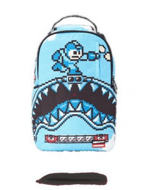 Blue Sprayground Mega Man Destroyer Shark Backpacks | 40986-AXTK