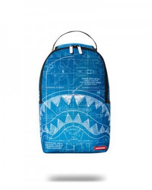 Blue Sprayground Mini Schematics Shark Backpacks | 27943-XEVO