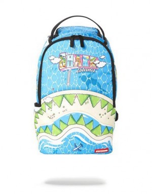 Blue Sprayground Mini Welcome To Shark Island Backpacks | 40238-JKDH