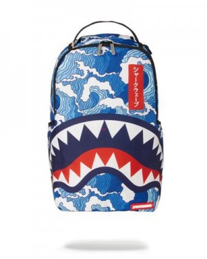 Blue Sprayground The Shark Wave (Made From 100 Recycled Plastic Bottles From The Ocean) Backpacks | 92460-YGWP