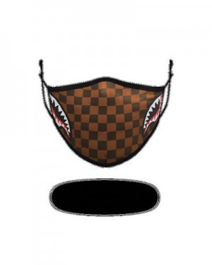 Brown Sprayground Adult Sharks In Paris (Side Shark) Form-fitting Face Masks | 36714-BPHU