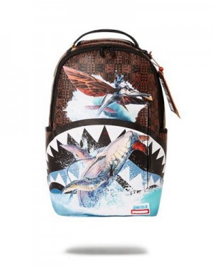 Brown Sprayground Avatar Tulkun Flight Shark Backpacks | 62701-VOBT