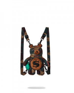 Brown Sprayground Bearcub - Camocheck Moneybear Backpacks | 71048-LCDF