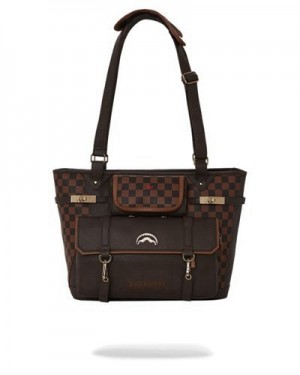 Brown Sprayground Checkmate Royale Tote Bags | 71045-UXJD