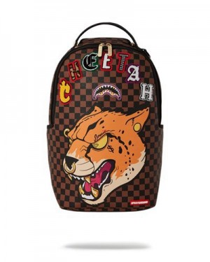 Brown Sprayground Cheetah Speed Shark (Tyreek Hill Collab) Backpacks | 27094-EQCG