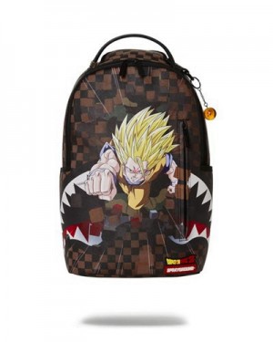 Brown Sprayground Dragon Ball Z Checked Smash (Dlxv) Backpacks | 65789-PQLX