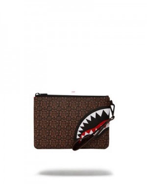 Brown Sprayground Frenzy Sharks Crossover Clutch Bag | 70156-JZKP