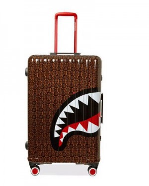 Brown Sprayground Frenzy Sharks Sharknautics Hardshell Full-size Luggage | 68214-MVGY