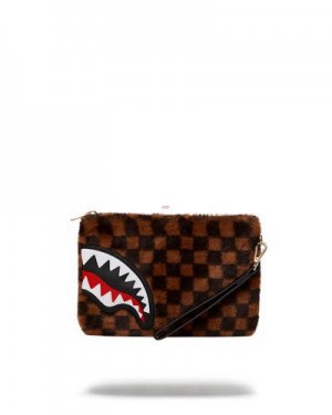 Brown Sprayground Furrr Sharks In Paris Crossover Clutch Bag | 58094-CLBW