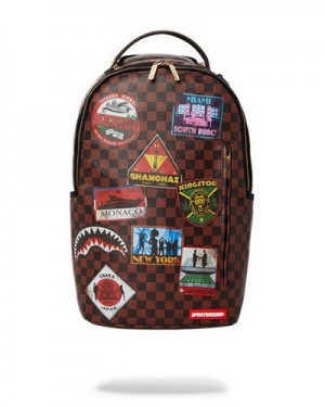 Brown Sprayground Global Mogul Dlxv Backpacks | 05289-ULPB