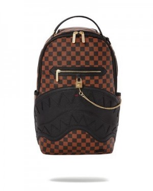 Brown Sprayground Henny Lock Sharks In Paris (Dlxv) Backpacks | 79104-DYMP