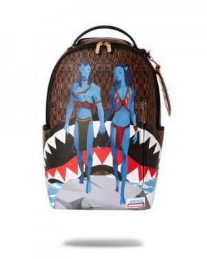 Brown Sprayground Jake And Neytiri Sharks In Pandora Backpacks | 31465-HVTE