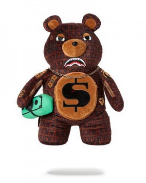 Brown Sprayground Offended Moneybear Teddybear Backpacks | 60918-HRNW