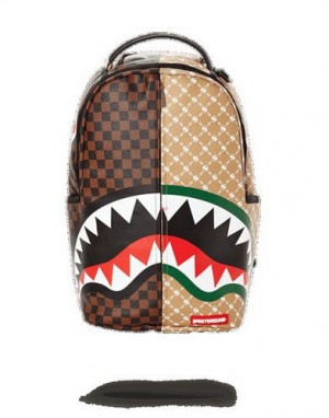 Brown Sprayground Paris Vs Florence Shark Backpacks | 92708-CODJ