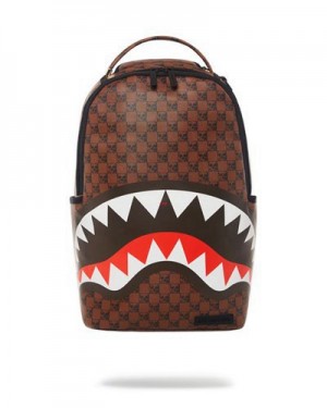 Brown Sprayground Sharks And Skulls (Dlxv) Backpacks | 50839-GRJX