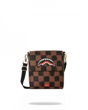 Brown Sprayground Sharks In Paris Vanquish Large Crossbody Bags | 43529-VJSP