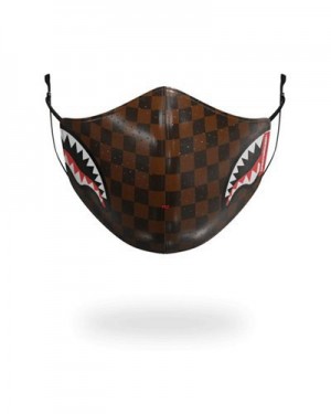 Brown Sprayground Sharks In Paris Vegan Leather Face Masks | 29375-NRPO