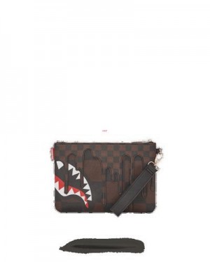 Brown Sprayground Xtc Sharks In Paris Crossover Clutch Bag | 62578-ZAQP