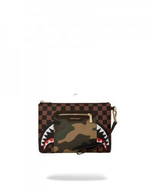 Camo Sprayground Exterior Gold Zip Pocket Sharks In Paris Crossover Clutch Bag | 43859-UACQ