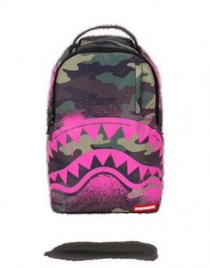 Camo Sprayground Pink Stencil Shark Camo Backpacks | 73026-EWJK