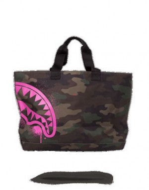 Camo Sprayground Pink Stencil Shark Tote Bags | 63145-FAYJ