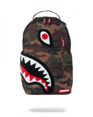 Camo Sprayground Torpedo Shark Backpacks | 60518-WJUH