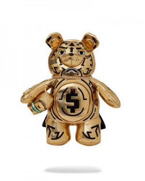 Gold Sprayground A.I.8 African Intelligence Path To The Future Ii Medium Moneybear Teddybear Backpacks | 62904-LANB