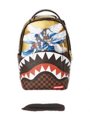 Gold Sprayground Angels In Paris Backpacks | 40629-OWZX