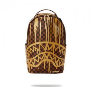 Gold Sprayground Paris Paint (Dlxv) Backpacks | 47531-OHGJ